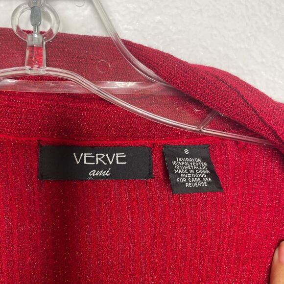 Verve Ami Womens Cardigan Sweater Size S Red Open Front Long Sleeve Pull On - Picture 3 of 16